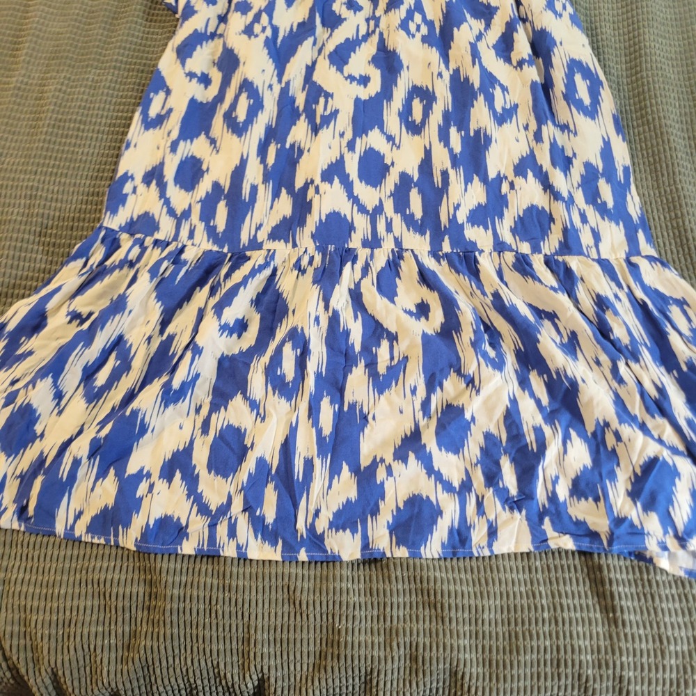 Evereve Women Dress XS Blue Rayon Ikat Tiered Maxi Summer Vacation - Picture 4 of 7
